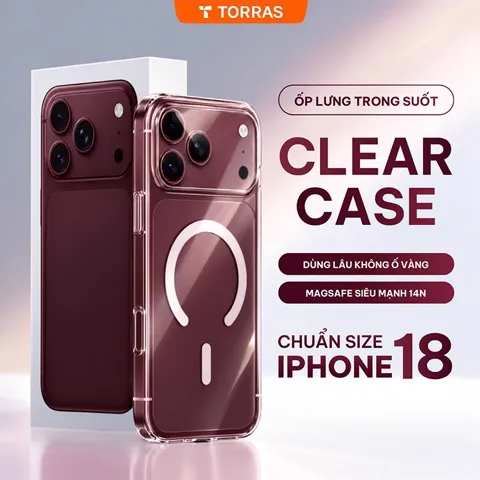 Ốp lưng trong suốt TORRAS chống ố vàng, kèm bảo vệ camera